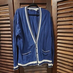 Austin Reed Navy Cardigan with Cream Accents